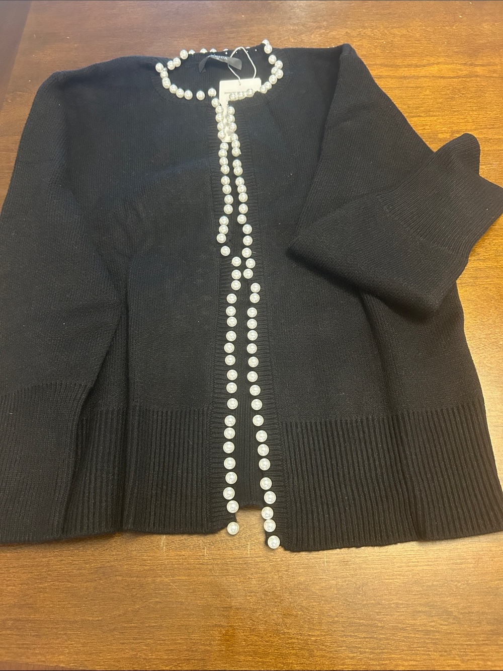 Black Pearl-Button Knit Cardigan Sweater